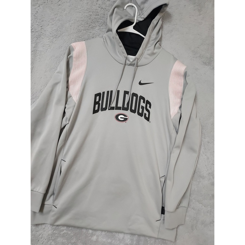 Georgia Bulldogs Hoodie Mens Large Nike NCAA On Field Therma Fit Gray Drawstring